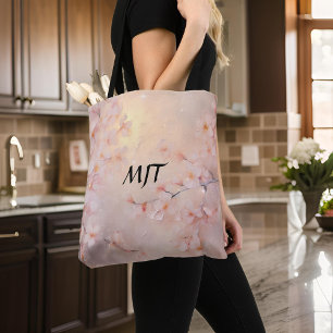 Bolsa Tote Monograma das ramificações de flores de cereja de