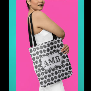 Bolsa Tote Monograma de 3 letras preto e branco da Tendência