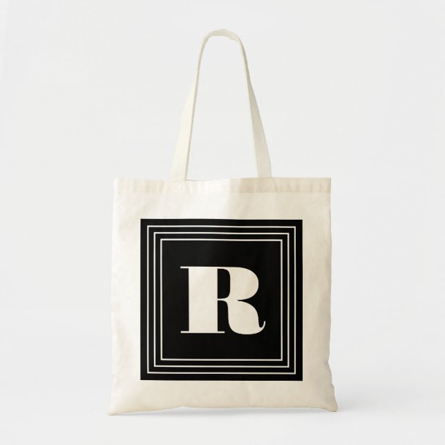 Bolsa Tote Monograma de 3 Quadros | Preto e branco (Frente)