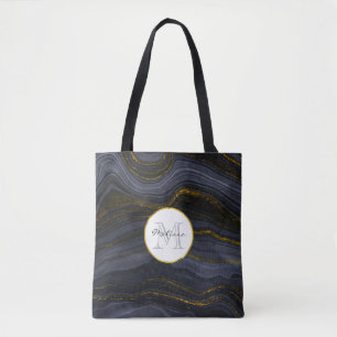 Bolsa Tote Monograma de Abstrato de pedra de agate preto e Do