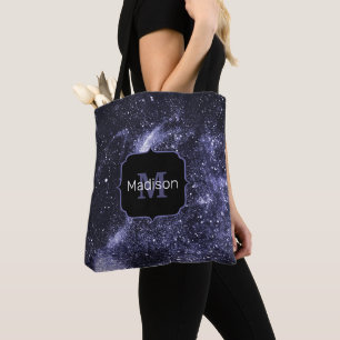 Bolsa Tote Monograma de abstrato preto violeta roxo