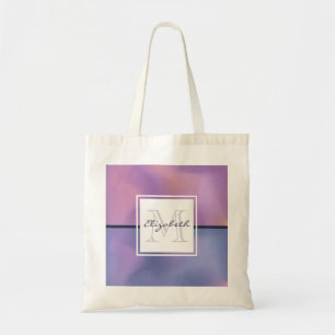 Bolsa Tote Monograma de Abstrato Roxo e Rosa Modernos