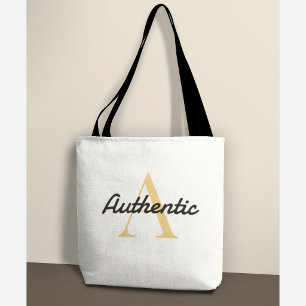 Bolsa Tote Monograma de Afirmação Positiva em Letra Dourada A