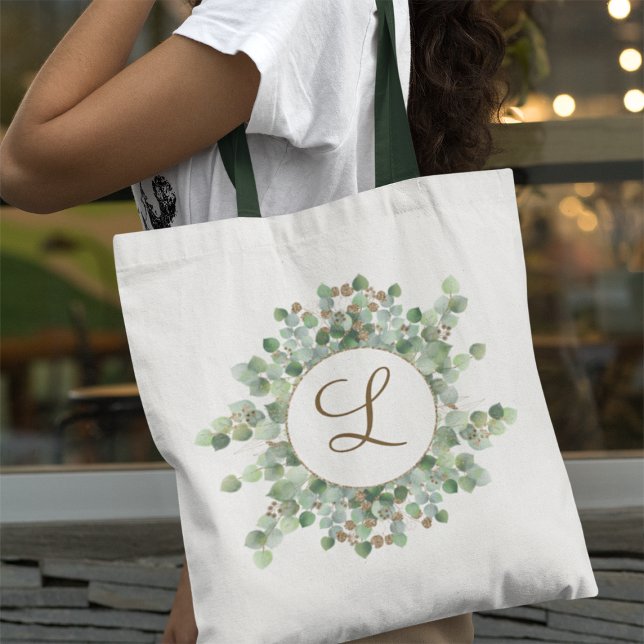 Bolsa Tote Monograma de Aquarela Eucalyptus Greenerescente Bo (Criador carregado)