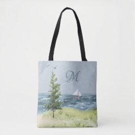 Bolsa Tote Monograma de Areia Costeira de Areia de Aquarelas 