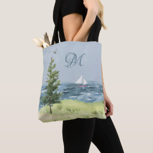 Bolsa Tote Monograma de Areia Costeira de Areia de Aquarelas 