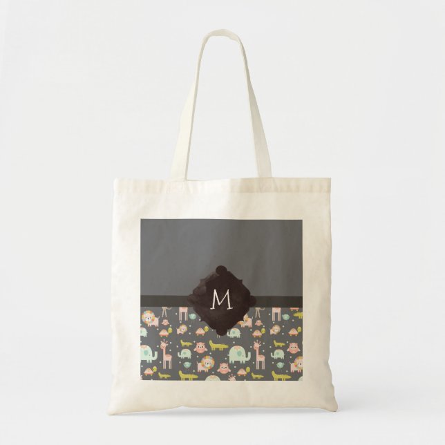 Bolsa Tote Monograma de Arte de Animais Selvagens Corantes (Frente)