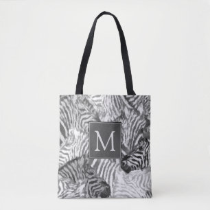 Bolsa Tote Monograma de Arte de Zebra Preto e Branco Abstrato