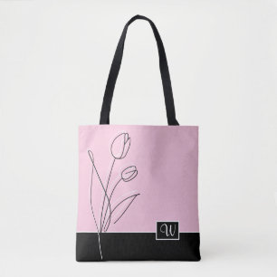 Bolsa Tote Monograma de Arte Floral Elegante Abstrato