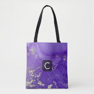 Bolsa Tote Monograma de Arte Líquida com Tinta Alcoólica Roxa