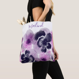 Bolsa Tote Monograma de Assinatura Personalizada Floral Rosa