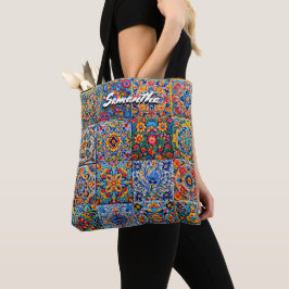 Bolsa Tote Monograma de azulejos vermelhos de talavera mexica