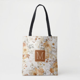 Bolsa Tote Monograma de Bloco de Cor de Impressão Botânica Fl