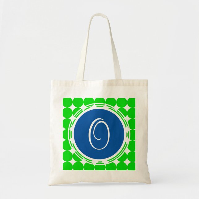 Bolsa Tote Monograma de Bolinhas Azul e Verde (Frente)