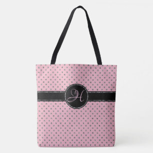 Bolsa Tote Monograma de Bolinhas brilhante de prata rosa-bran