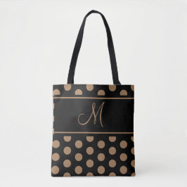 Bolsa Tote Monograma de Bolinhas Negras Escuras Elegantes