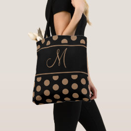 Bolsa Tote Monograma de Bolinhas Negras Escuras Elegantes
