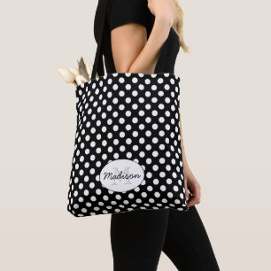 Bolsa Tote Monograma de bolinhas preto-e-branco da Tendy