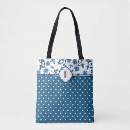Bolsa Tote Monograma de Bolinhas Rosa azul