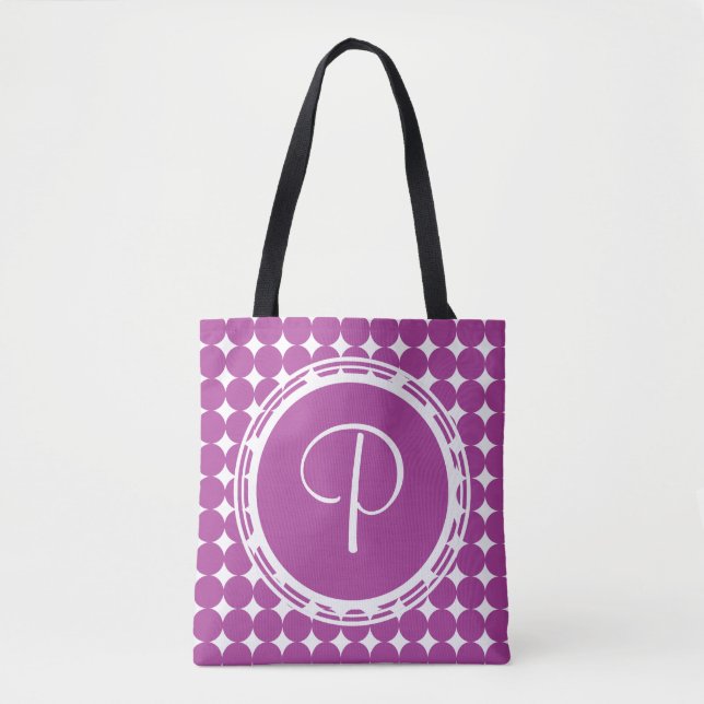 Bolsa Tote Monograma de Bolinhas roxa (Frente)