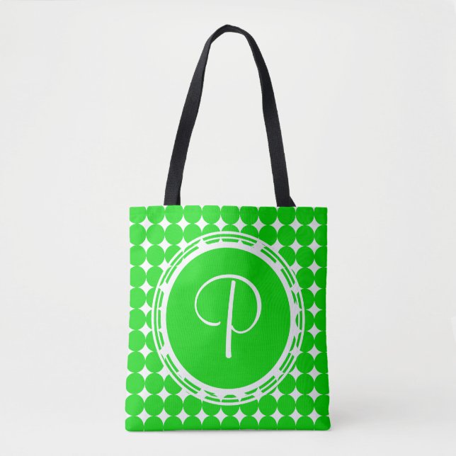 Bolsa Tote Monograma de Bolinhas Verde (Frente)