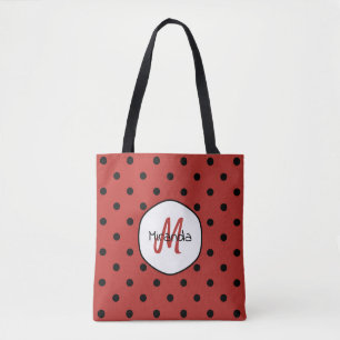 Bolsa Tote Monograma de Bolinhas Vermelhas