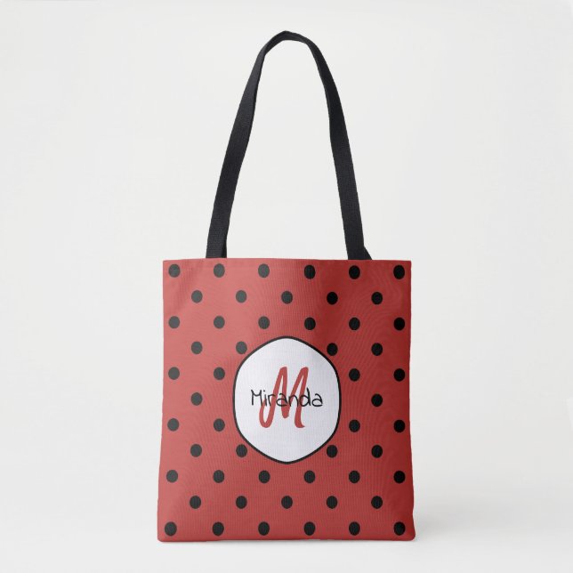 Bolsa Tote Monograma de Bolinhas Vermelhas (Frente)