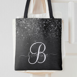 Bolsa Tote Monograma de brilho preto personalizado