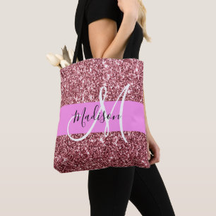 Bolsa Tote Monograma de Brilho Rosa Rosa Rosa Dourado Brilhan