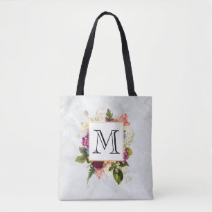 Bolsa Tote Monograma de Buquê Floral de Cor de Água Rosa Mode