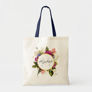 Bolsa Tote Monograma de Buquê Floral de Cor de Água Rosa Mode