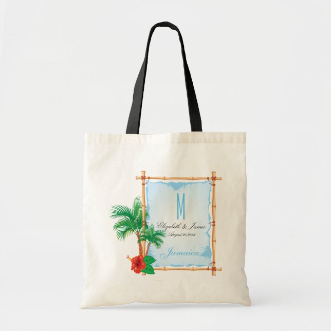 Bolsa Tote Monograma de Casamento de Praia Personalizado (Frente)