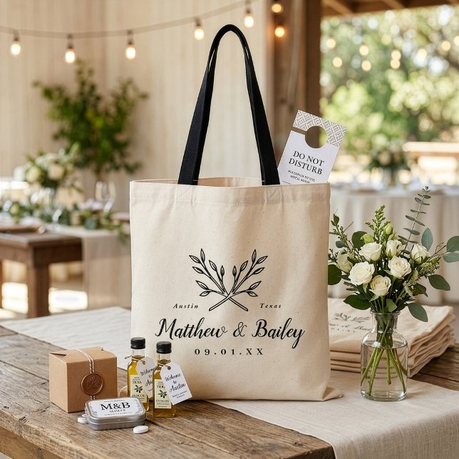 Bolsa Tote Monograma de Casamento Ramos Rústicos (Criador carregado)