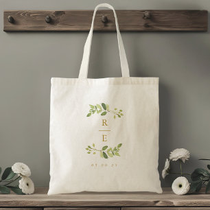 Bolsa Tote Monograma de Casamento Verde e Dourado
