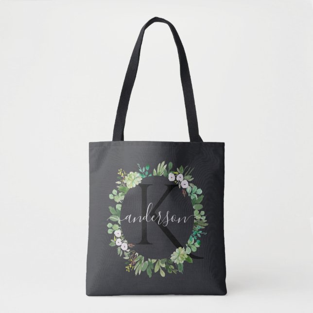 BOLSA TOTE MONOGRAMA DE COR DA FOLIAGEM DE WREATH SUCCULENTA  (Frente)