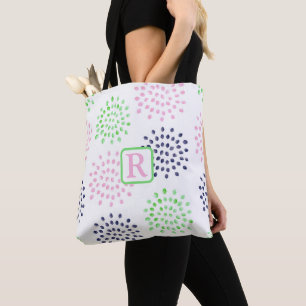 Bolsa Tote Monograma de Cor de Água com Padrão Verde de Flor