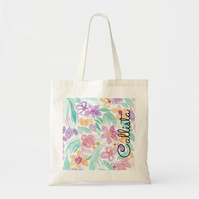 Bolsa Tote Monograma de Cor Floral Cor Laranja-Rosa Mistura (Frente)