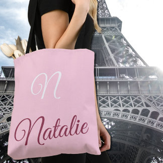 Bolsa Tote Monograma de cor sólida rosa pastel