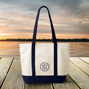 Bolsa Tote Monograma de Corda Azul Marinho Náutico