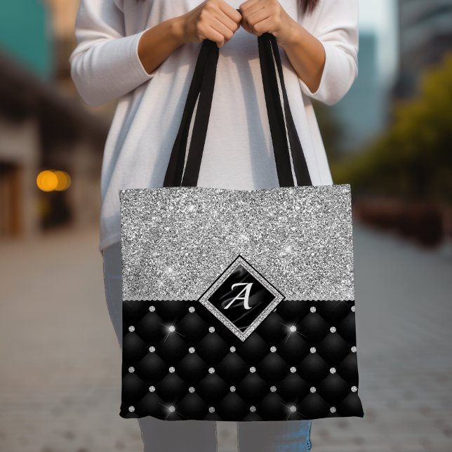 Bolsa Tote Monograma de diamante preto Crystal Silver na moda (Criador carregado)
