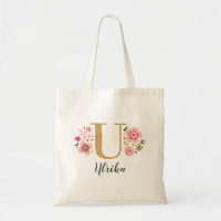 Monograma de Flor de Ouro Rosa Letra "U"