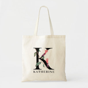 Bolsa Tote Monograma de Floral Personalizado com Letra K