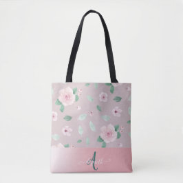 Bolsa Tote Monograma de Flores de Aquarela Chic