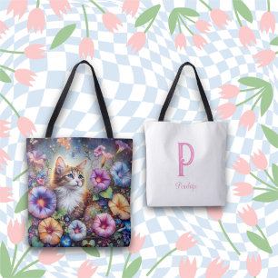 Bolsa Tote Monograma de Flores de Gato Chic