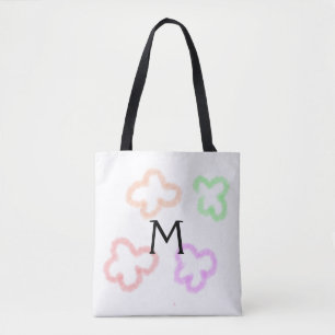 Bolsa Tote Monograma de flores em aquarela minimalista simple