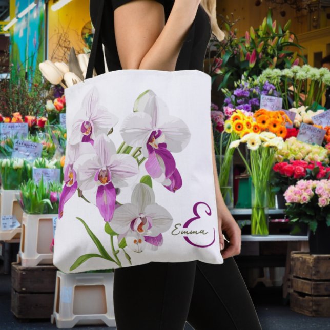 Bolsa Tote Monograma de Flores Orquídeas Delicadas (Criador carregado)