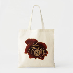 Bolsa Tote monograma de folha de rosa de ouro burgundy faux