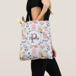 Bolsa Tote Monograma de Folha Floral de Cor Aquosa Elegante