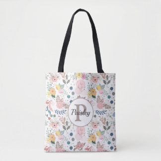 Bolsa Tote Monograma de Folha Floral de Cor Aquosa Elegante