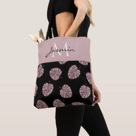 Bolsa Tote Monograma de Folha Tropical Rosa Moderno